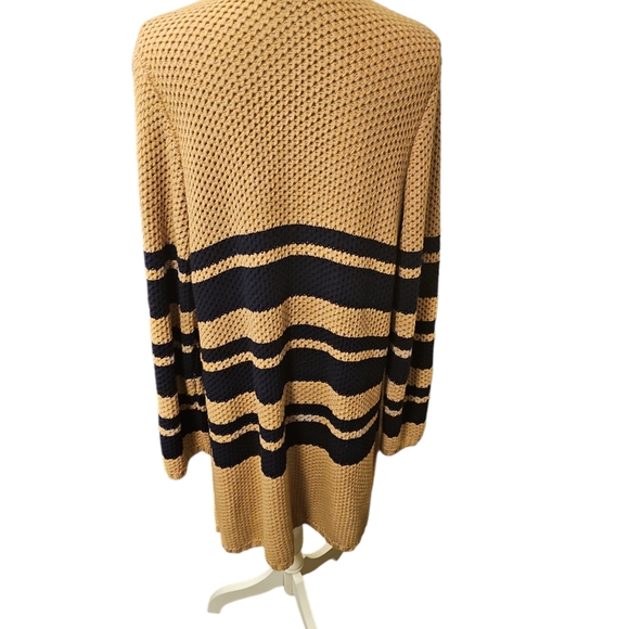Talbots Womens Chunky Knit Striped Duster Cardigan Sweater Size L - Picture 9 of 9